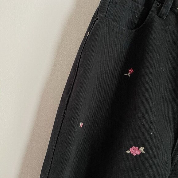 Pacsun Womn 25 Black Denim Floral Embroidered Button Fly High Rise Straight Jean - Picture 5 of 12